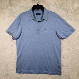 William Murray Golf Polo Mens Medium Blue Plaid Trim Performance Stretch